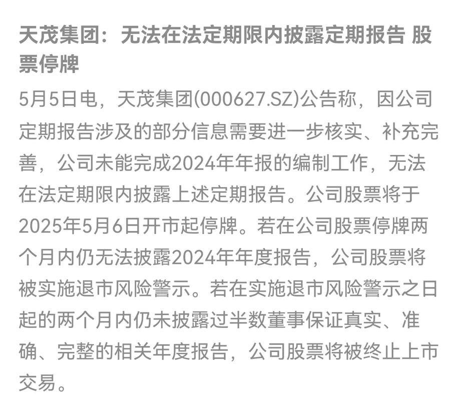 天茂集团股票7月7日停牌，8日起复牌并被实施退市风险警示